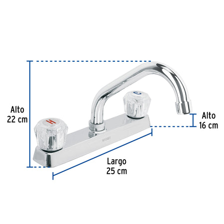 Mezcladora 8" fregadero cromo cuello corto acrilico BASIC