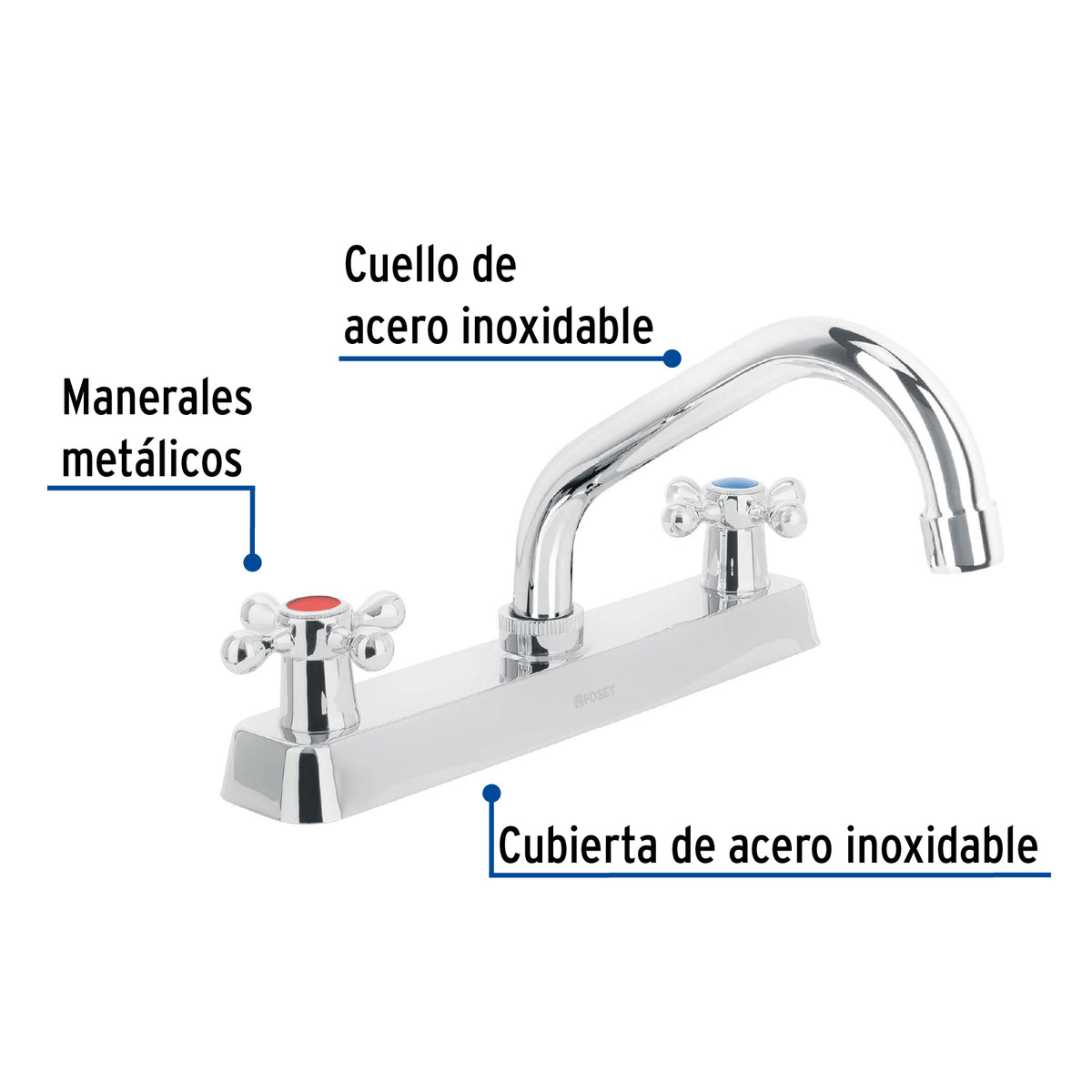 Mezcladora 8" fregadero cromo cuello corto cruceta BASIC