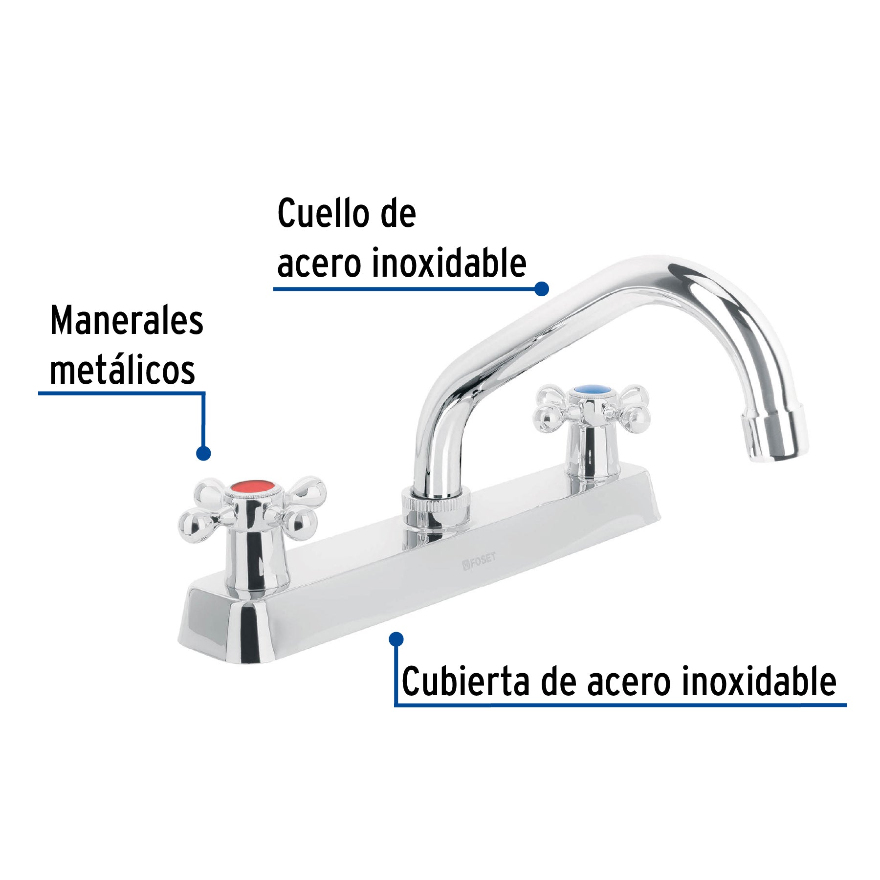 Mezcladora 8" fregadero cromo cuello corto cruceta BASIC