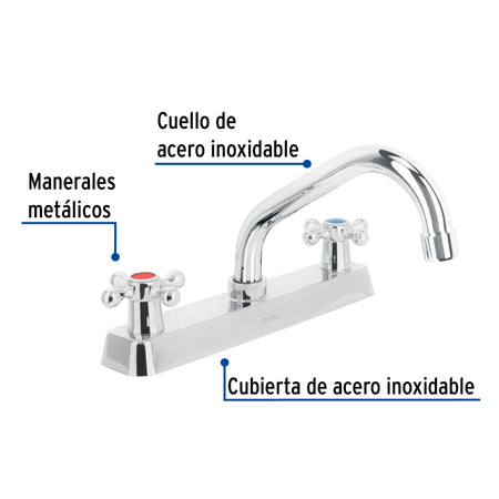 Mezcladora 8" fregadero cromo cuello corto cruceta BASIC