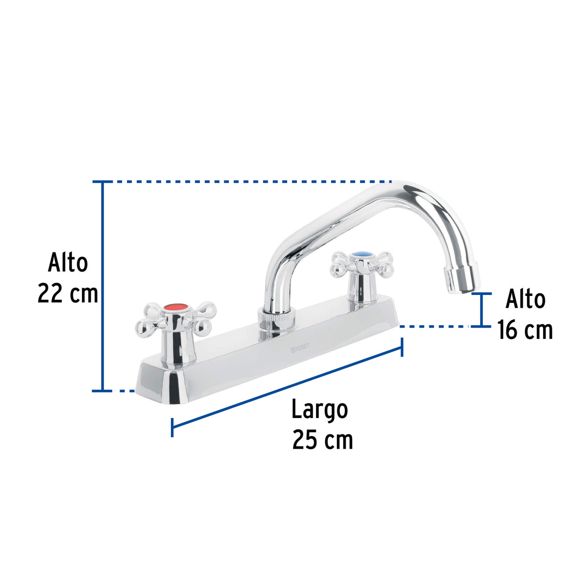 Mezcladora 8" fregadero cromo cuello corto cruceta BASIC