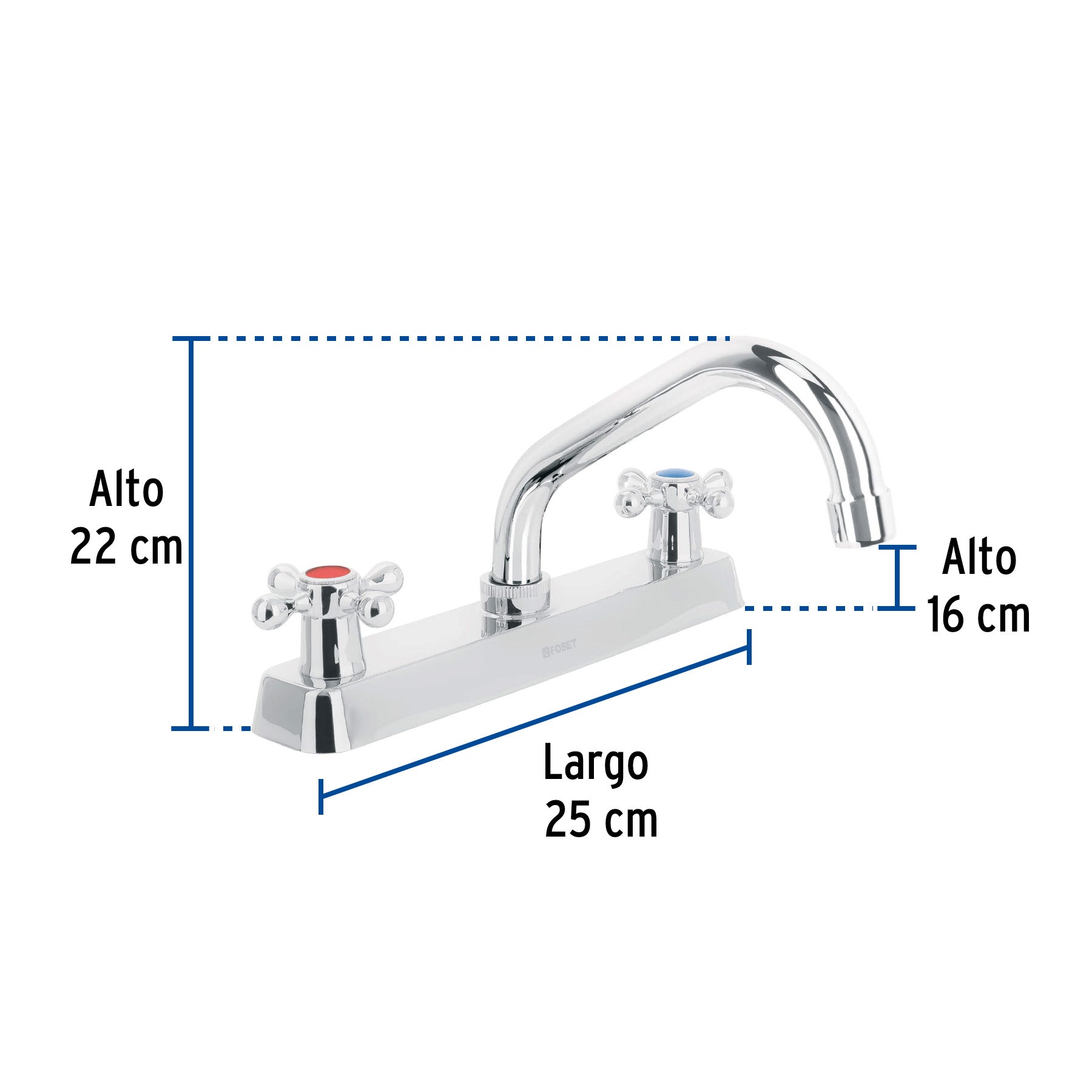 Mezcladora 8" fregadero cromo cuello corto cruceta BASIC