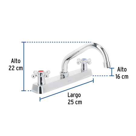 Mezcladora 8" fregadero cromo cuello corto cruceta BASIC