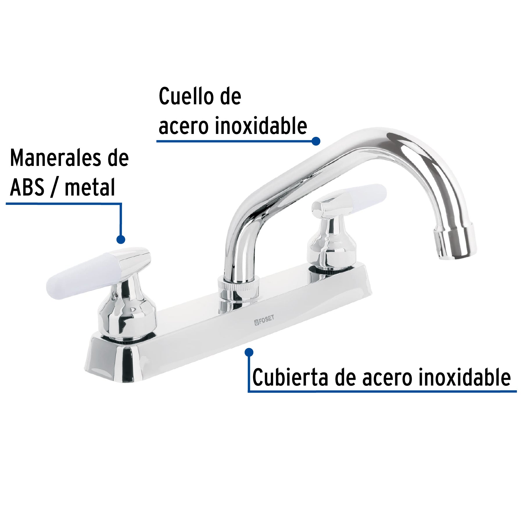 Mezcladora 8" fregadero cromo cuello corto cono BASIC