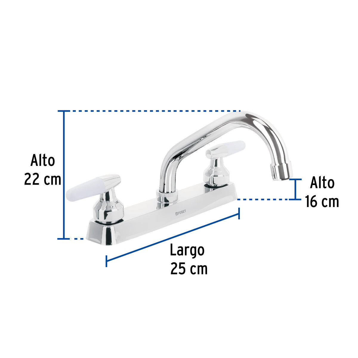 Mezcladora 8" fregadero cromo cuello corto cono BASIC
