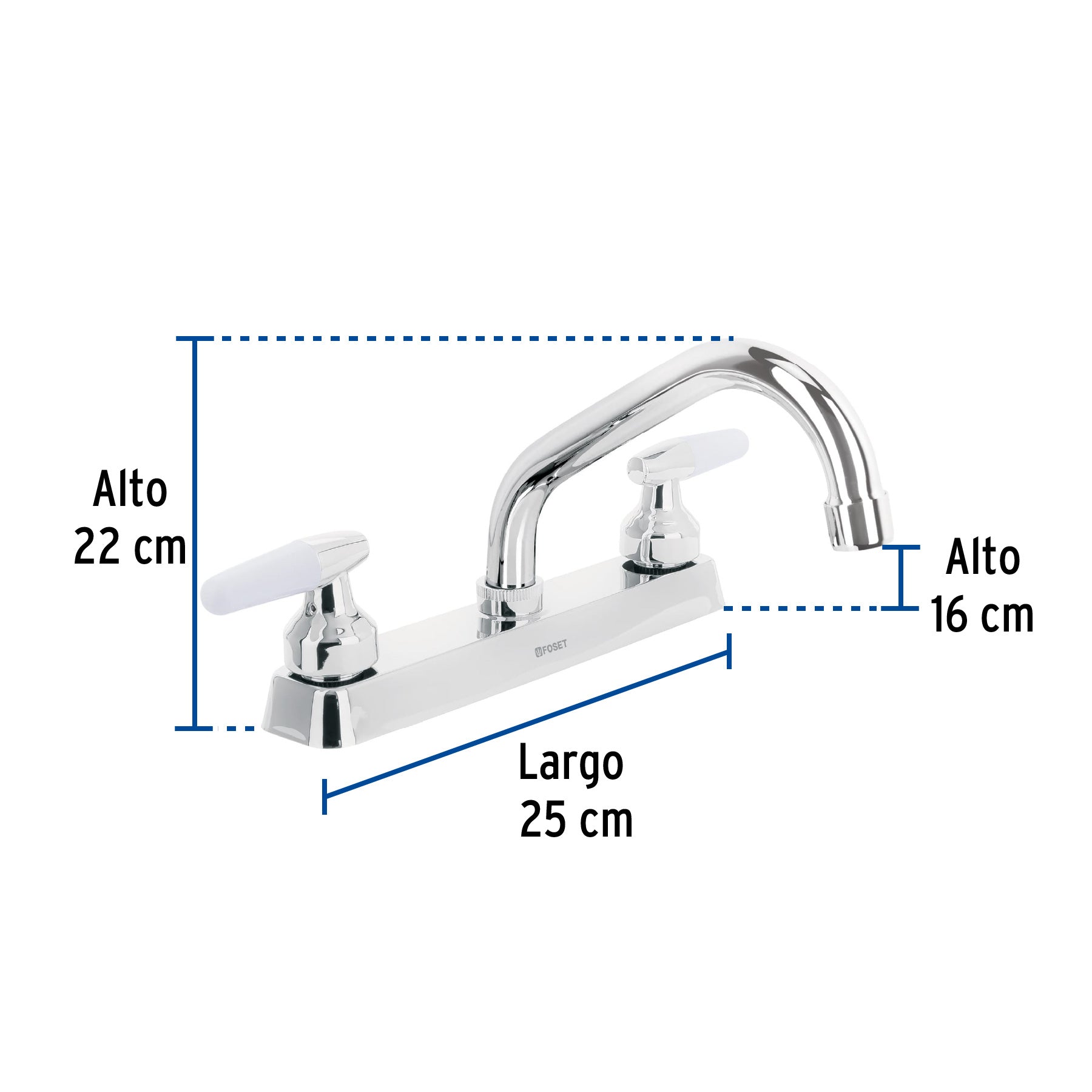 Mezcladora 8" fregadero cromo cuello corto cono BASIC