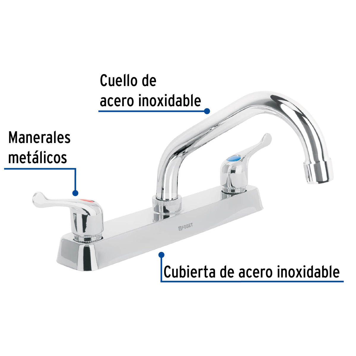 Mezcladora 8" fregadero cromo cuello corto palanca BASIC