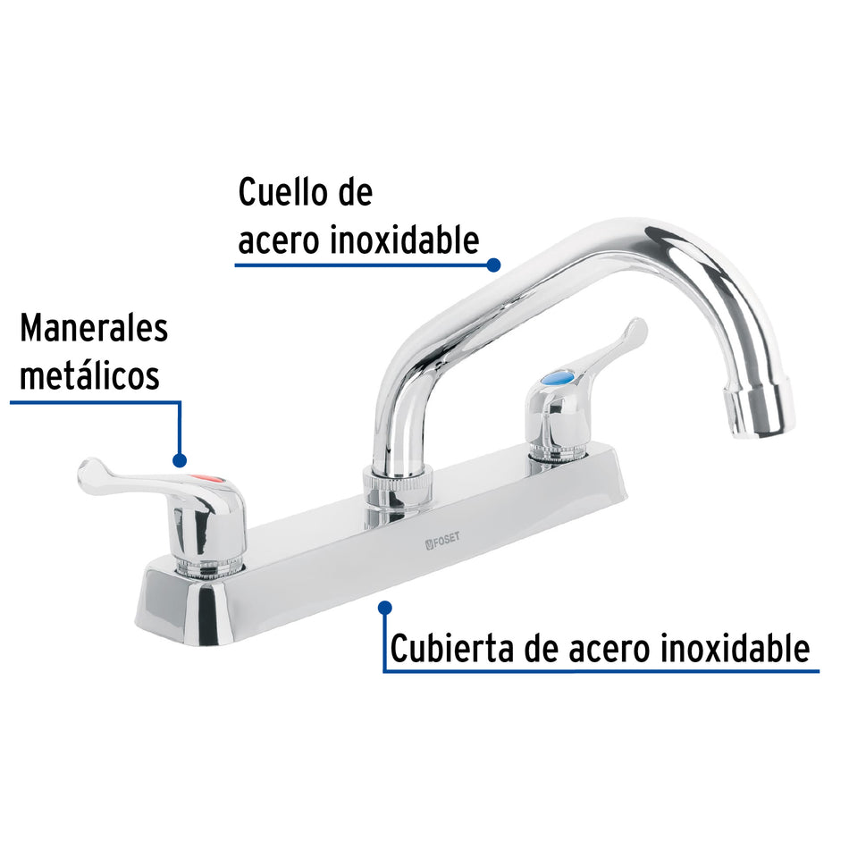 Mezcladora 8" fregadero cromo cuello corto palanca BASIC