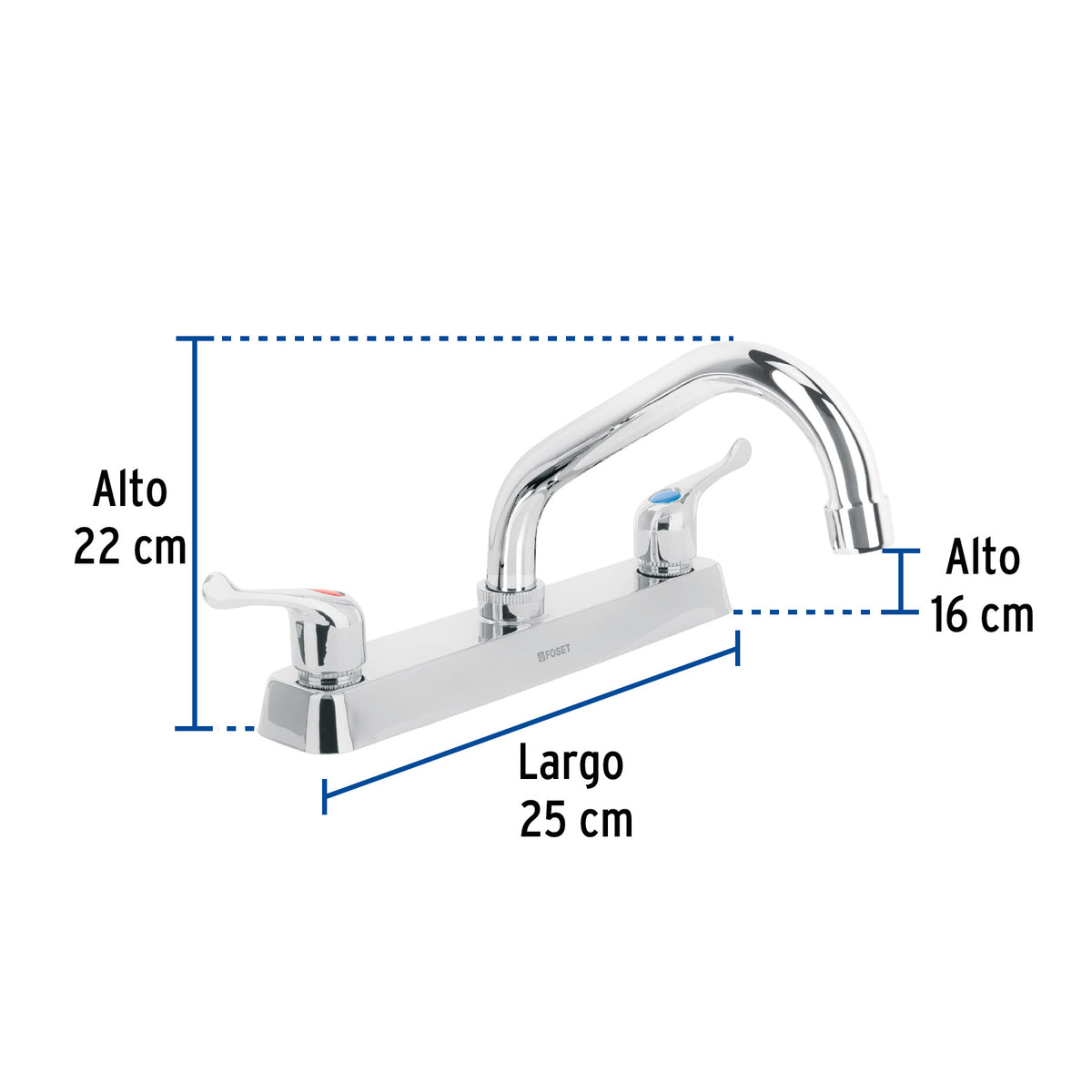 Mezcladora 8" fregadero cromo cuello corto palanca BASIC