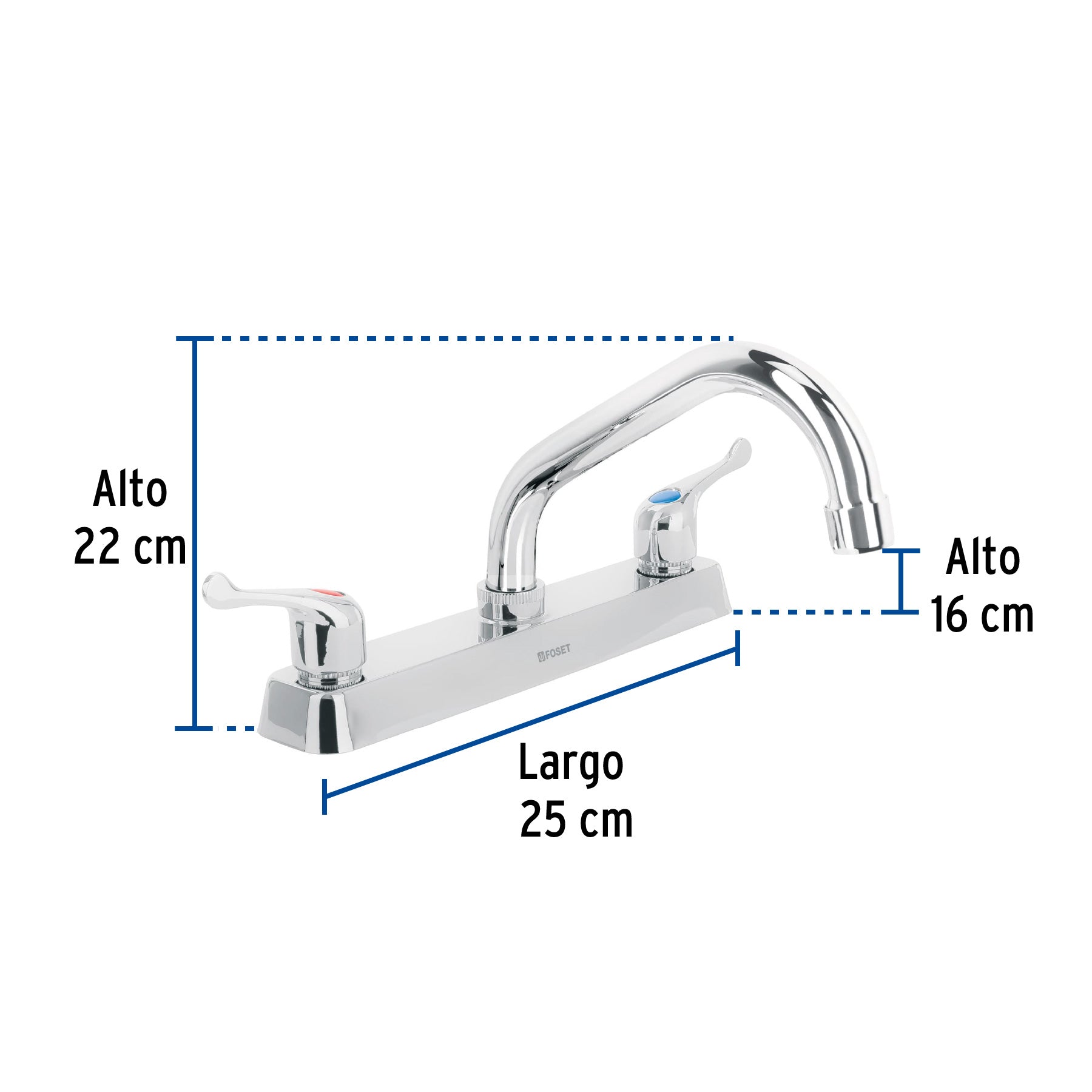 Mezcladora 8" fregadero cromo cuello corto palanca BASIC