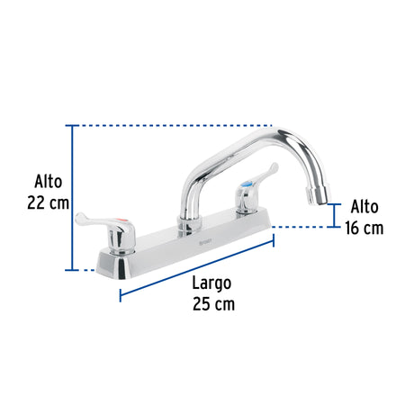 Mezcladora 8" fregadero cromo cuello corto palanca BASIC