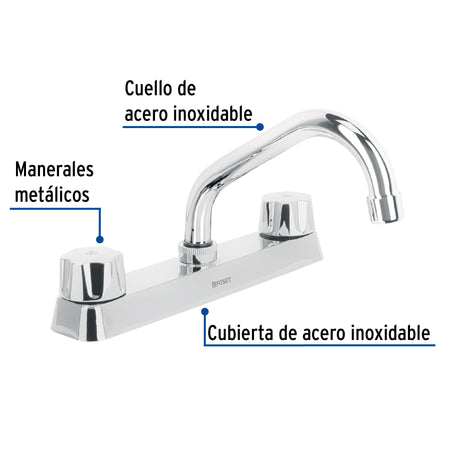 Mezcladora 8" fregadero cromo cuello cortohexagonal BASIC