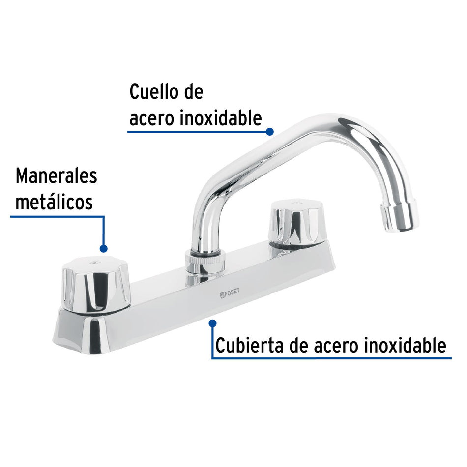 Mezcladora 8" fregadero cromo cuello cortohexagonal BASIC