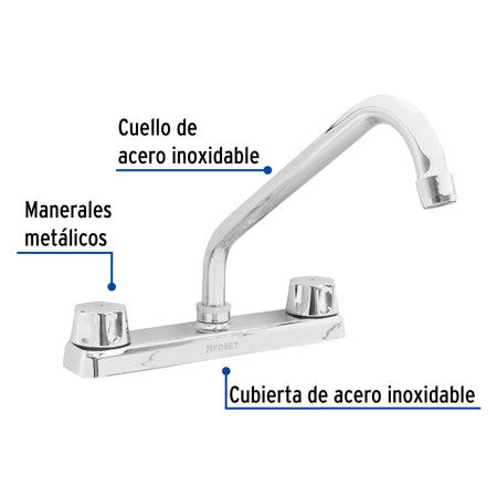 Mezcladora 8" fregadero cromo cuello largocompresionBASIC