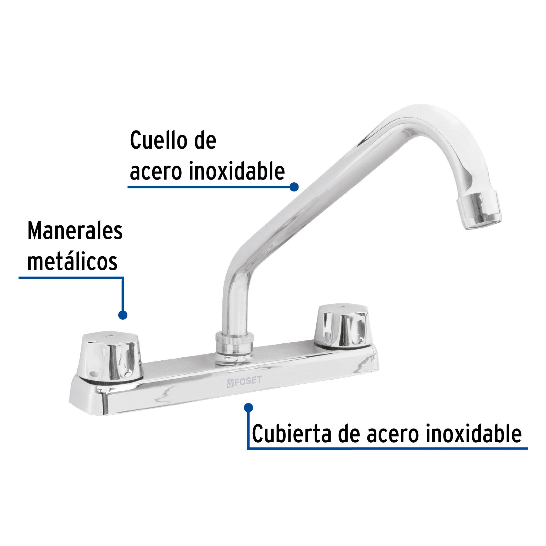 Mezcladora 8" fregadero cromo cuello largocompresionBASIC