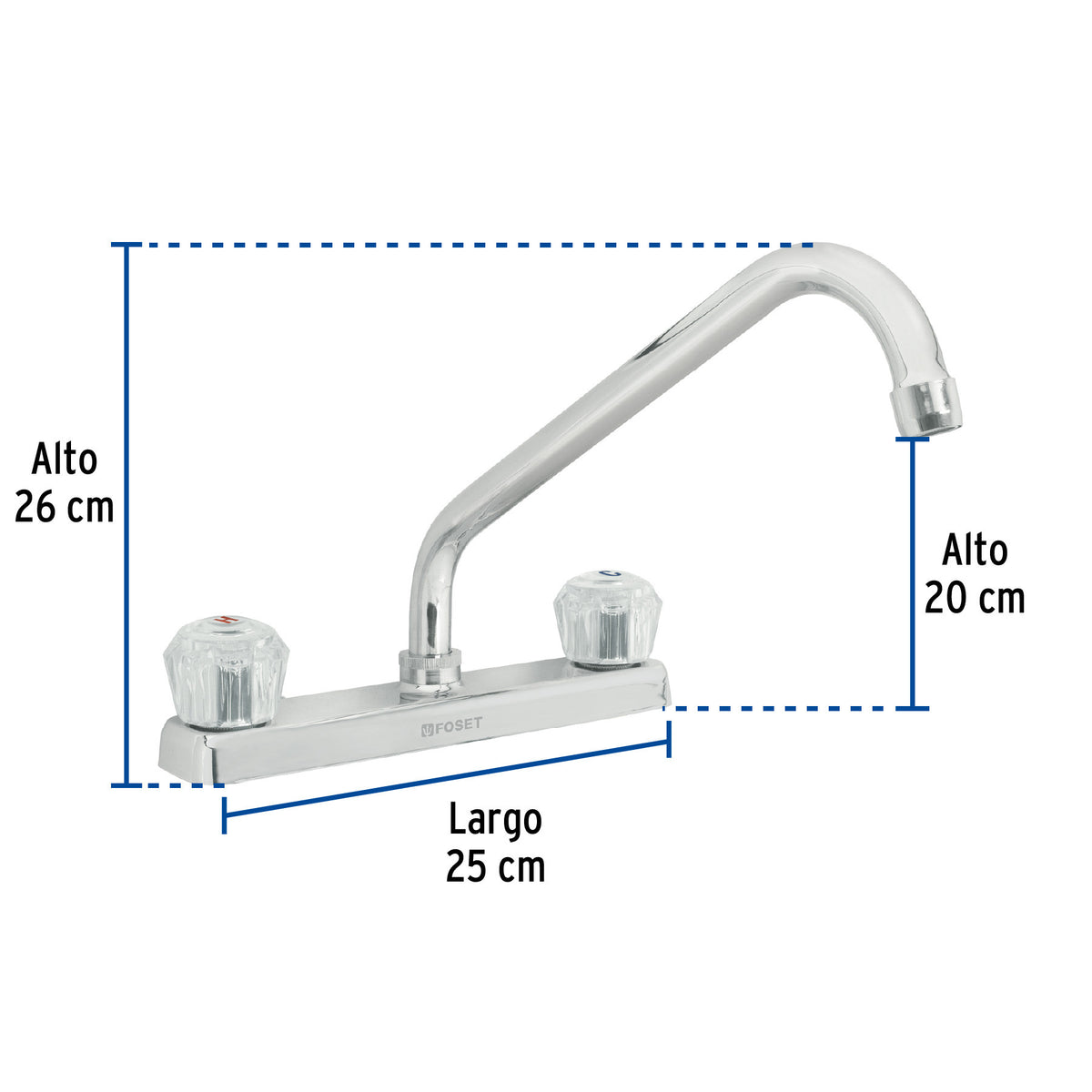 Mezcladora 8" fregadero cromo cuello largo acrilico BASIC