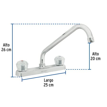 Mezcladora 8" fregadero cromo cuello largo acrilico BASIC