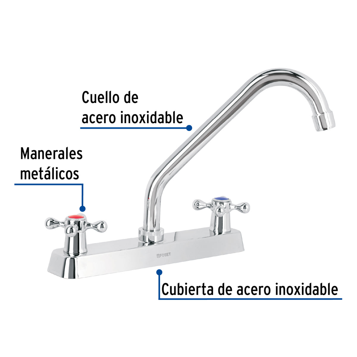 Mezcladora 8" fregadero cromo cuello largo cruceta BASIC