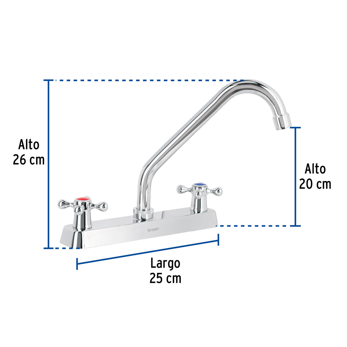 Mezcladora 8" fregadero cromo cuello largo cruceta BASIC