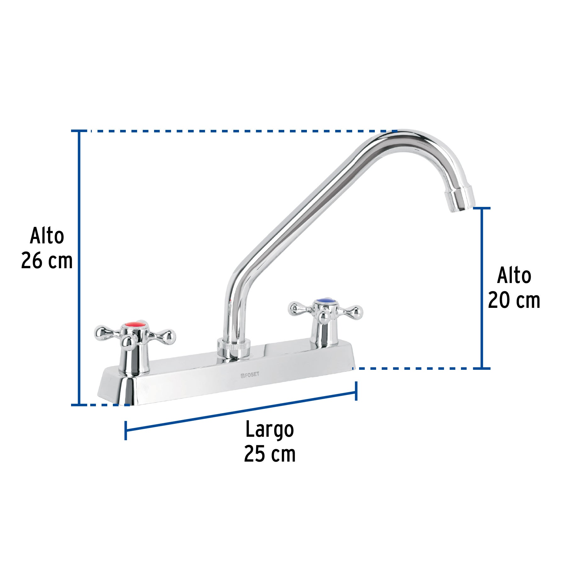 Mezcladora 8" fregadero cromo cuello largo cruceta BASIC