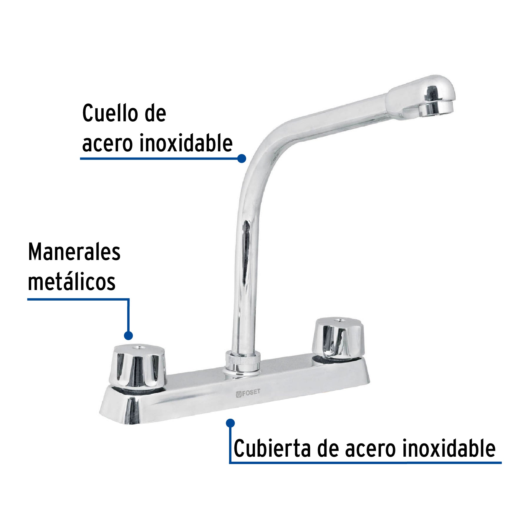 Mezcladora 8" fregadero cromo cuello cobracompresionBASIC