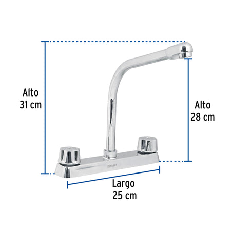 Mezcladora 8" fregadero cromo cuello cobracompresionBASIC