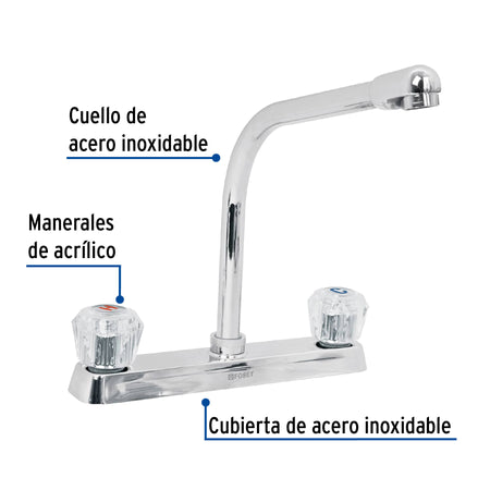 Mezcladora 8" fregadero cromo cuello cobra acrilico BASIC