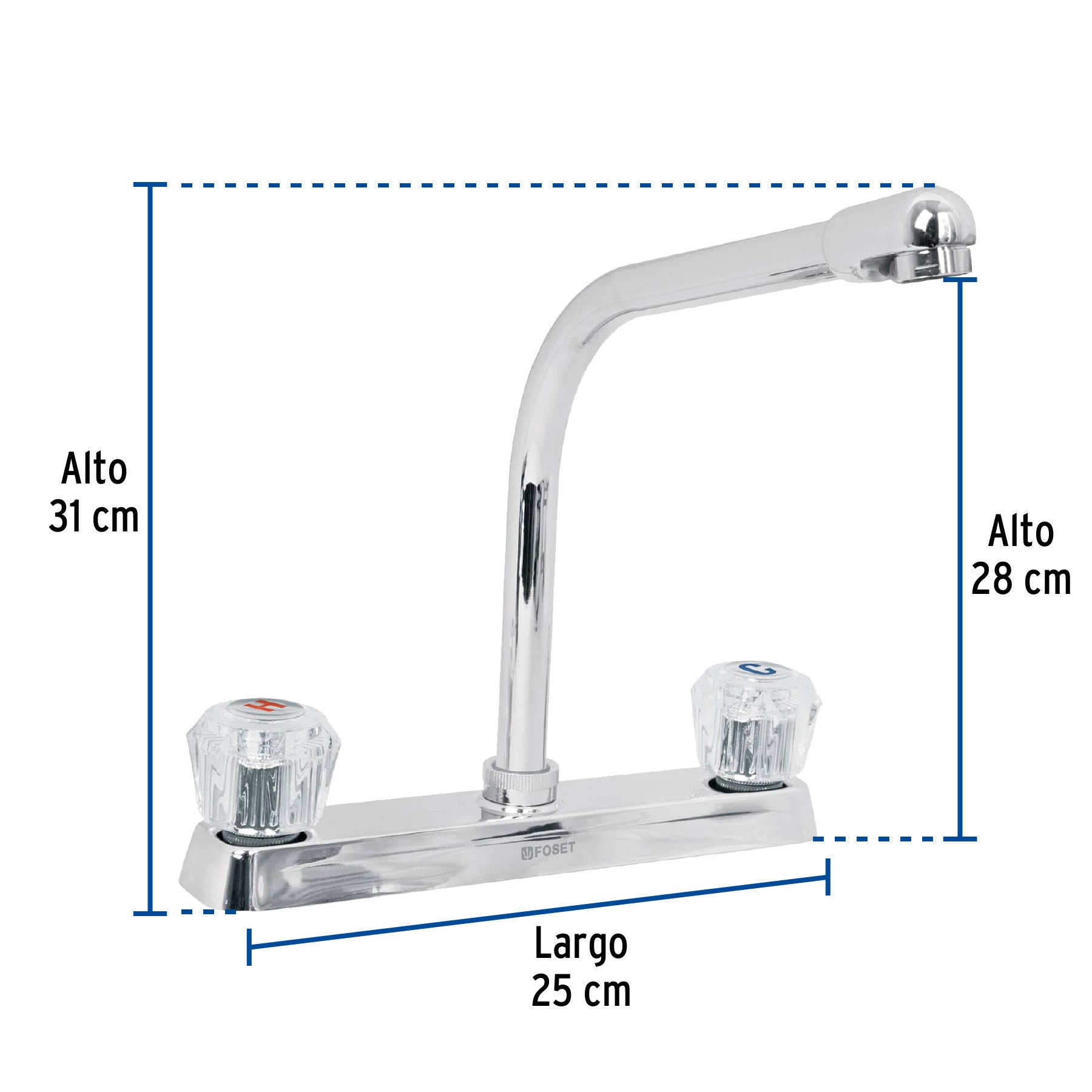 Mezcladora 8" fregadero cromo cuello cobra acrilico BASIC