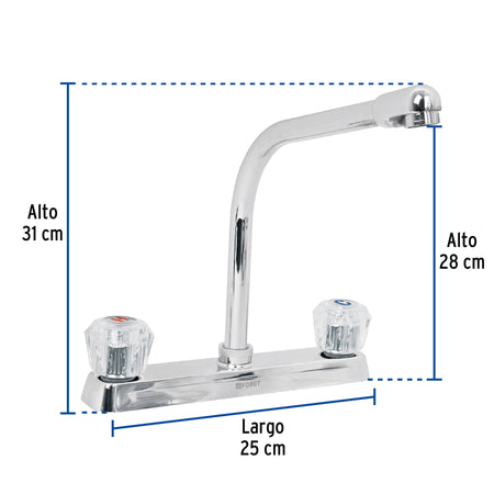 Mezcladora 8" fregadero cromo cuello cobra acrilico BASIC