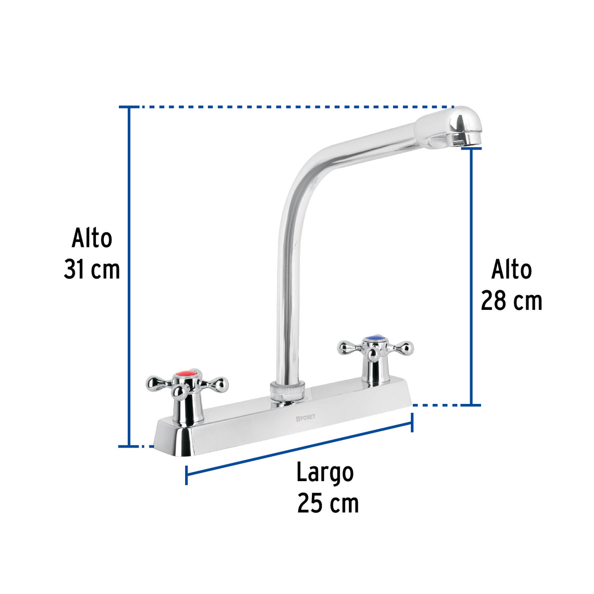 Mezcladora 8" fregadero cromo cuello cobra cruceta BASIC