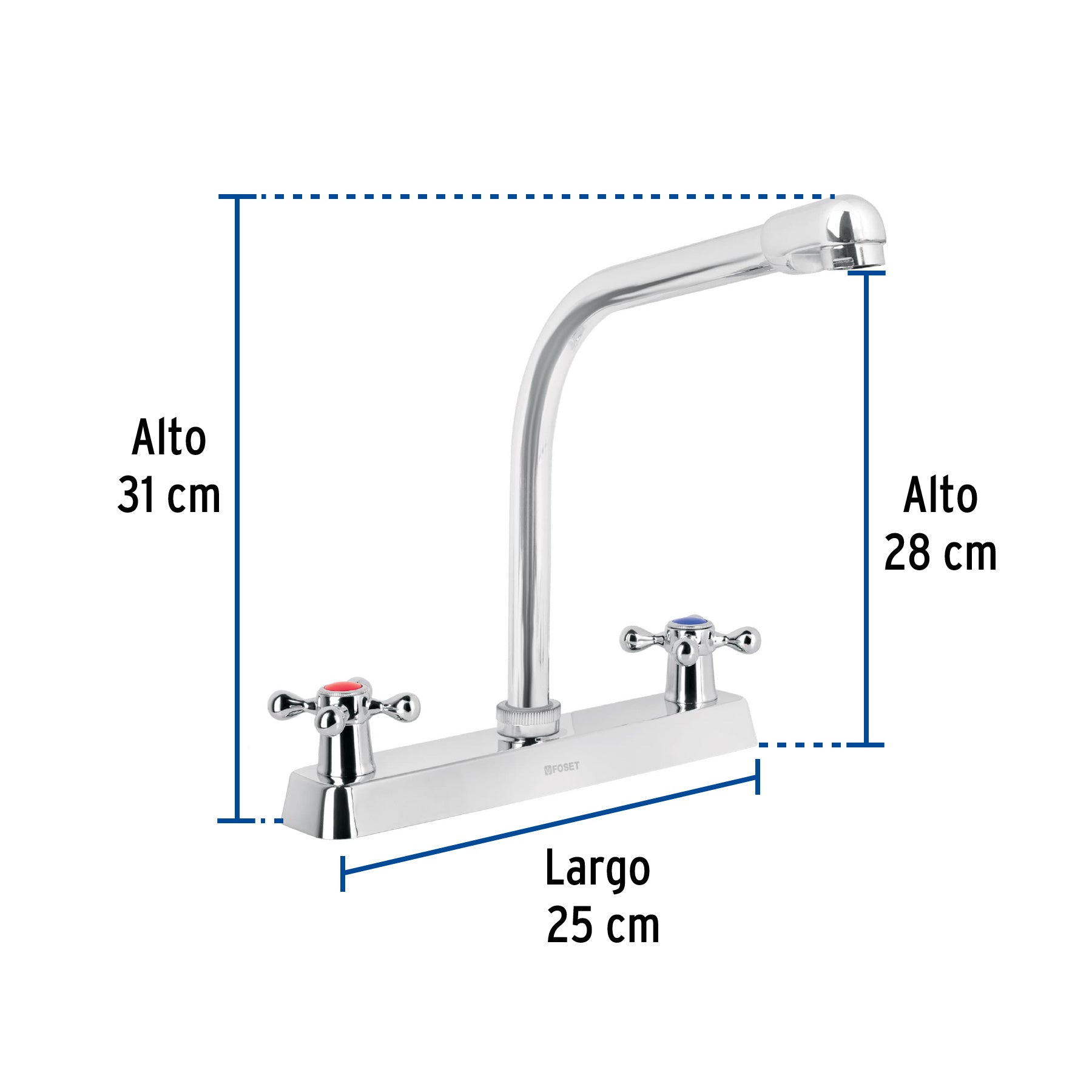 Mezcladora 8" fregadero cromo cuello cobra cruceta BASIC