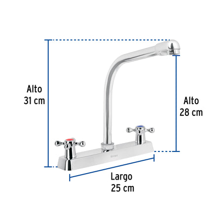 Mezcladora 8" fregadero cromo cuello cobra cruceta BASIC