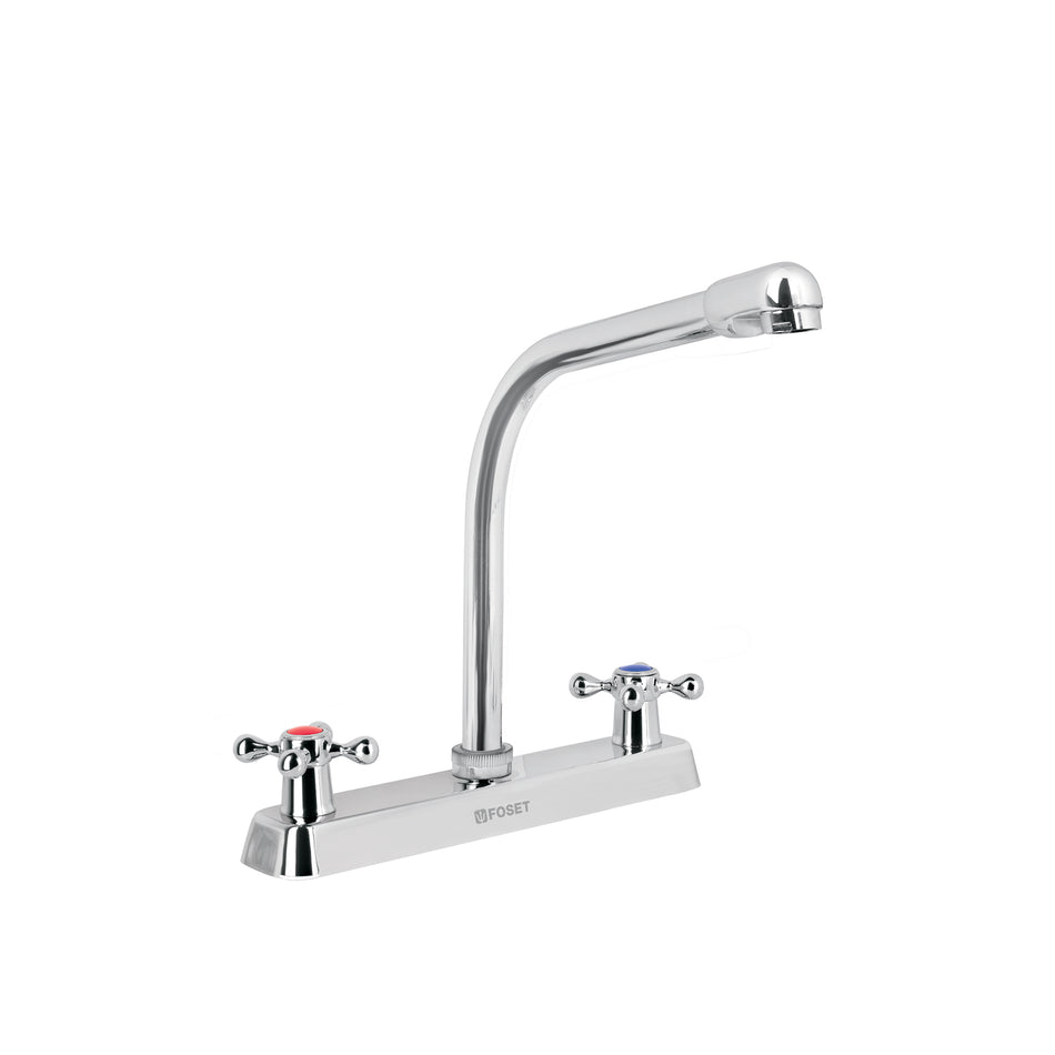 Mezcladora 8" fregadero cromo cuello cobra cruceta BASIC