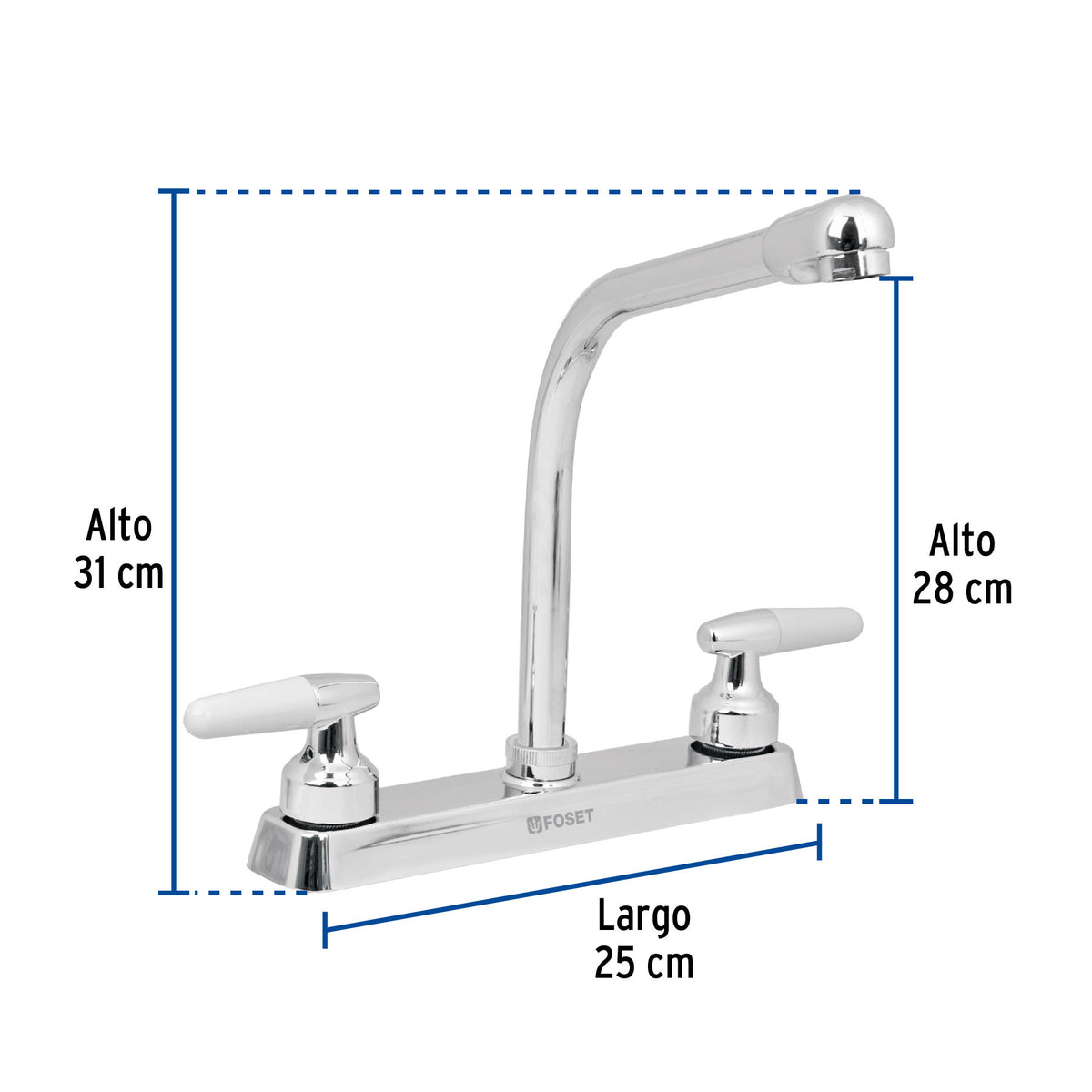 Mezcladora 8" fregadero cromo cuello cobra cono BASIC