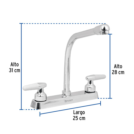 Mezcladora 8" fregadero cromo cuello cobra cono BASIC