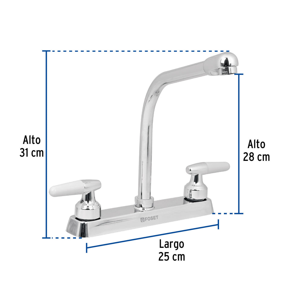 Mezcladora 8" fregadero cromo cuello cobra cono BASIC