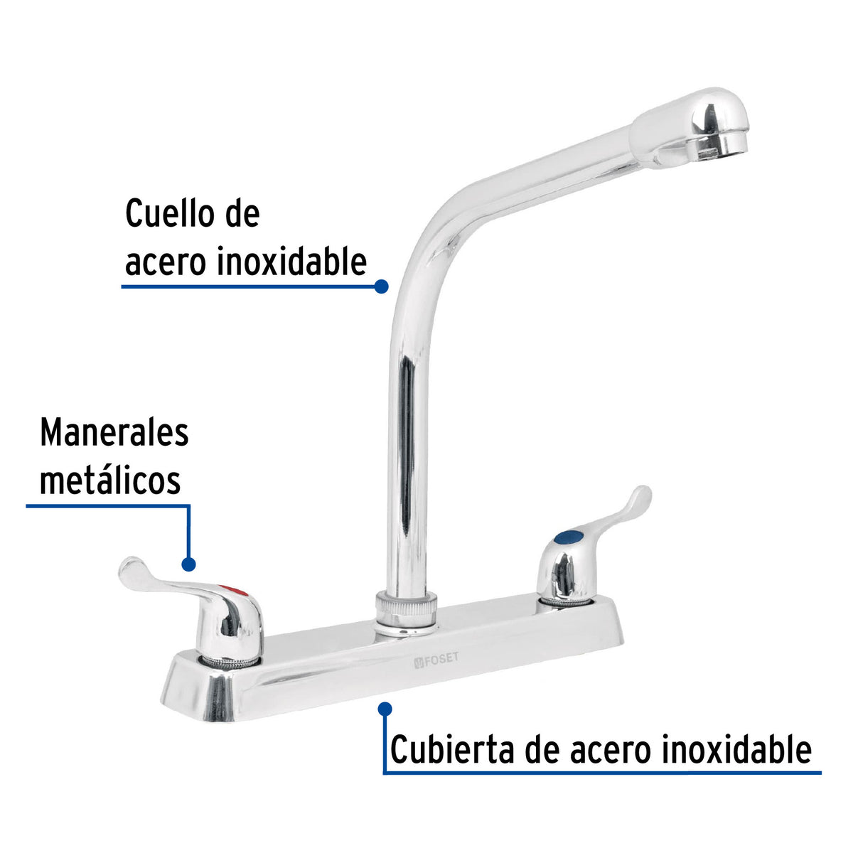 Mezcladora 8" fregadero cromo cuello cobra palanca BASIC