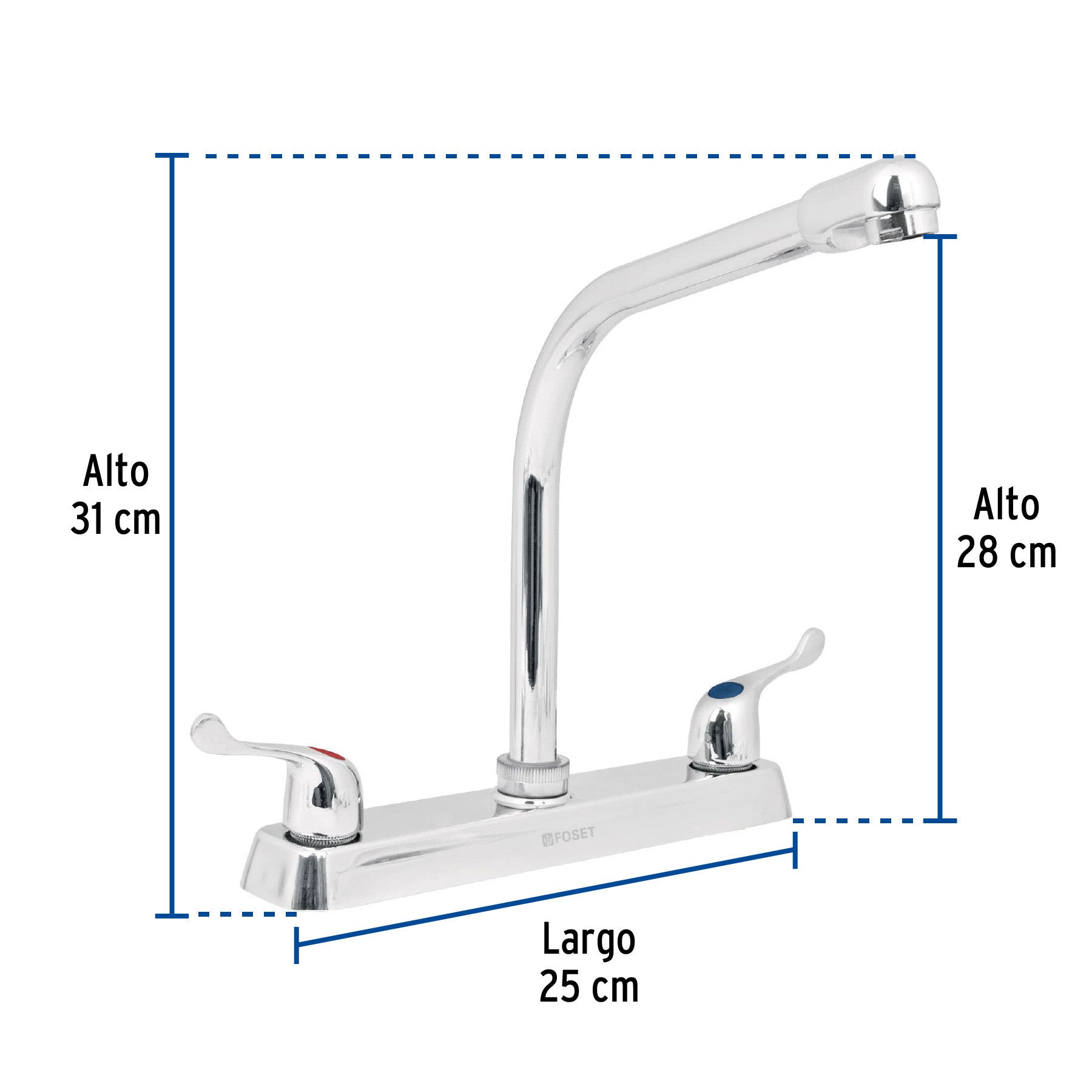 Mezcladora 8" fregadero cromo cuello cobra palanca BASIC