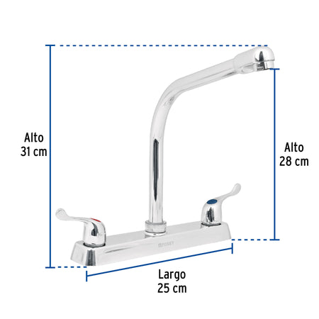 Mezcladora 8" fregadero cromo cuello cobra palanca BASIC