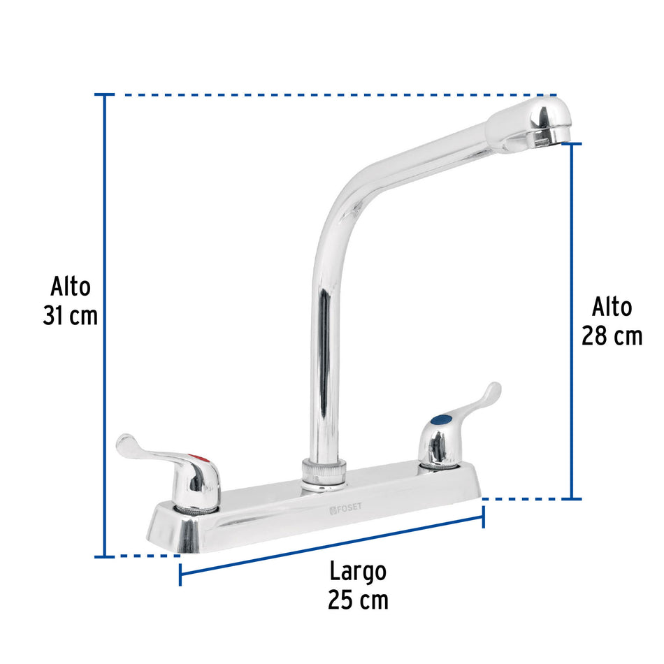 Mezcladora 8" fregadero cromo cuello cobra palanca BASIC