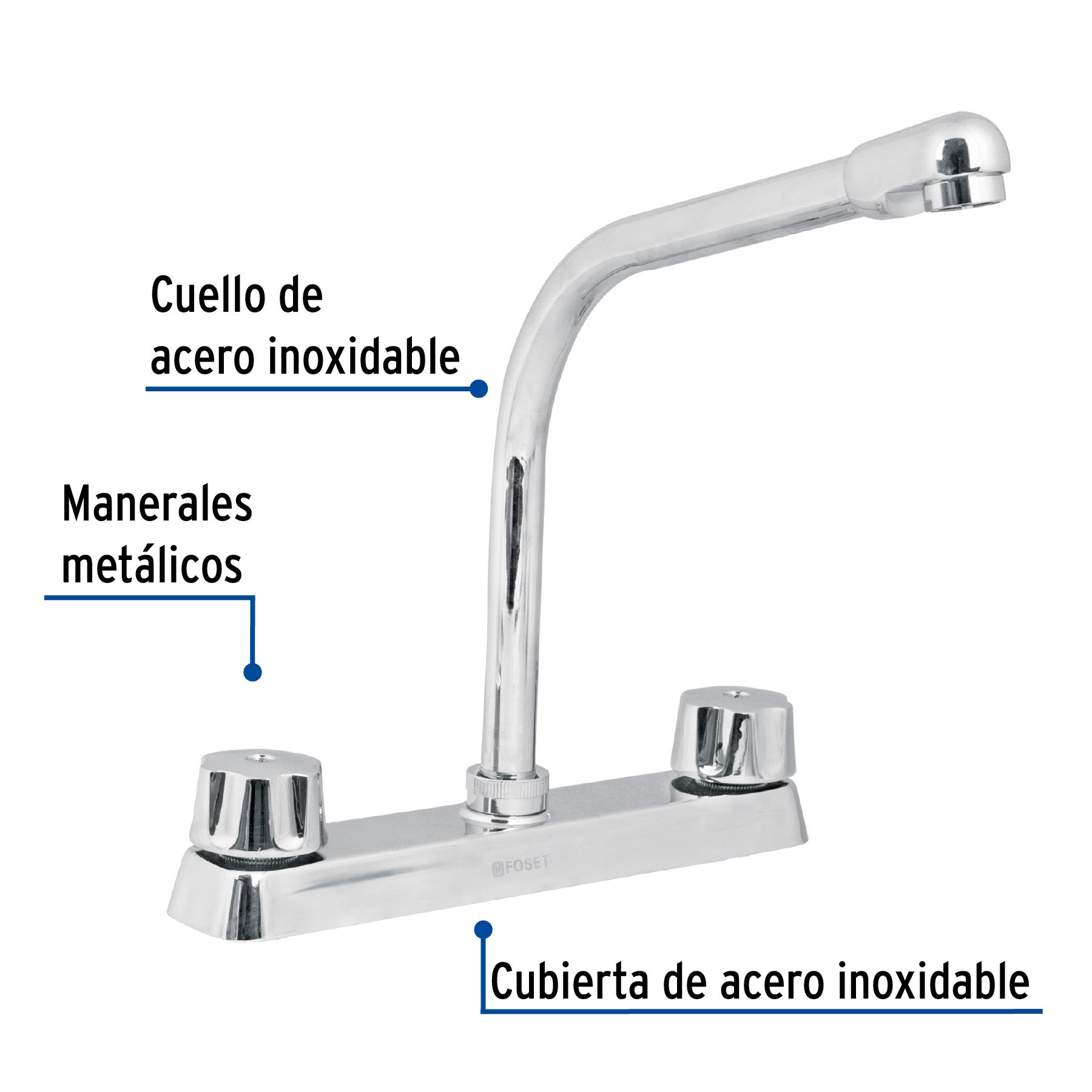Mezcladora 8" fregadero cromo cuello cobrahexagonal BASIC