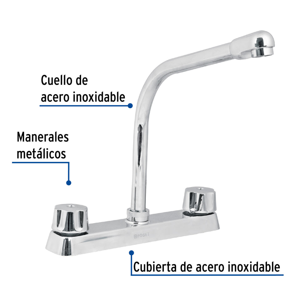 Mezcladora 8" fregadero cromo cuello cobrahexagonal BASIC