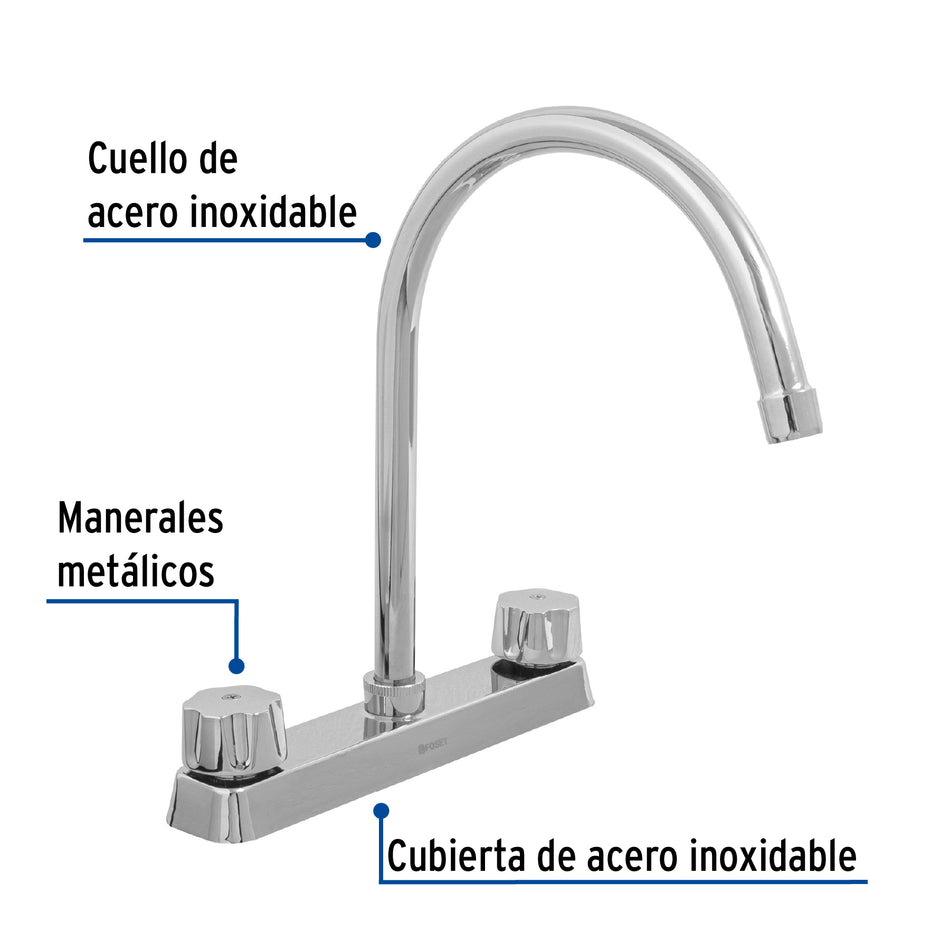 Mezcladora 8" fregadero cromo cuello curvocompresionBASIC