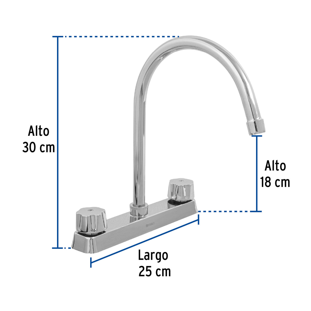 Mezcladora 8" fregadero cromo cuello curvocompresionBASIC