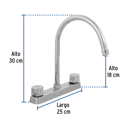 Mezcladora 8" fregadero cromo cuello curvocompresionBASIC
