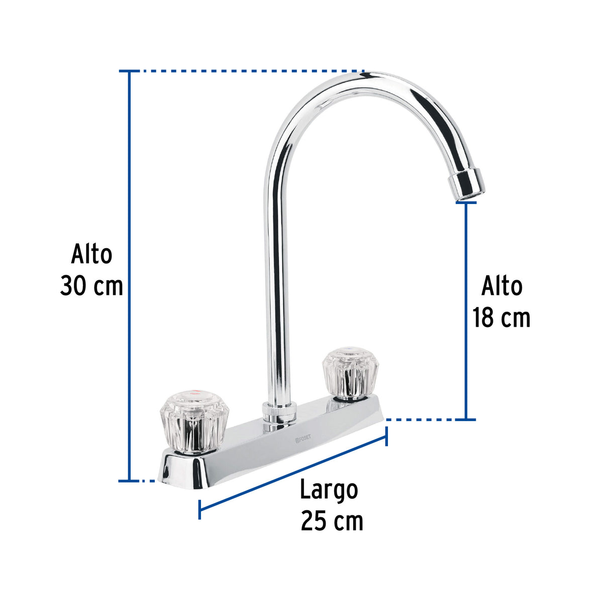 Mezcladora 8" fregadero cromo cuello curvo acrilico BASIC