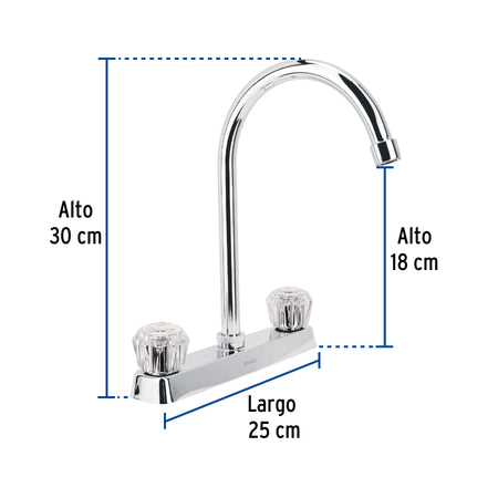 Mezcladora 8" fregadero cromo cuello curvo acrilico BASIC