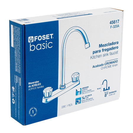 Mezcladora 8" fregadero cromo cuello curvo acrilico BASIC