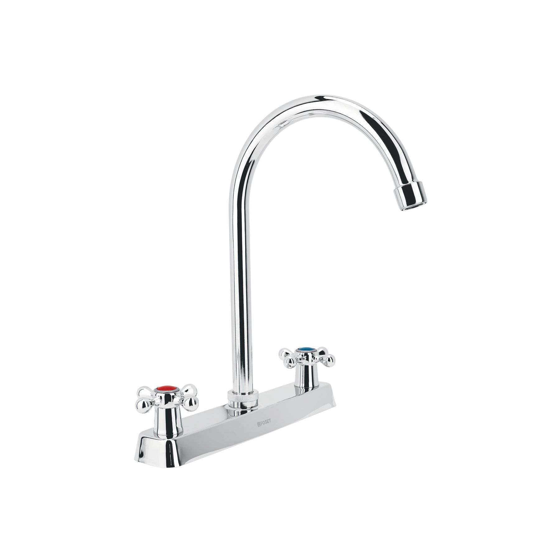Mezcladora 8" fregadero cromo cuello curvo cruceta BASIC