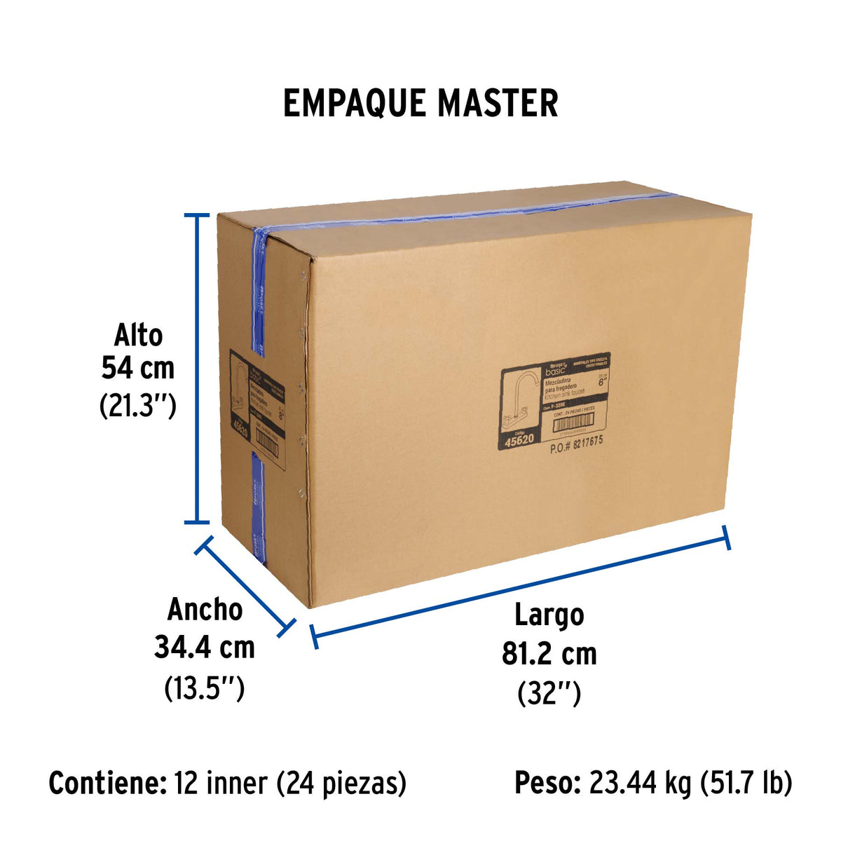 Mezcladora 8" fregadero cromo cuello curvo cruceta BASIC